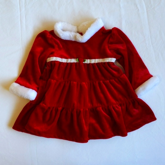 george christmas mrs. claus velvet faux fur holiday party dress 12 months baby - Picture 1 of 8